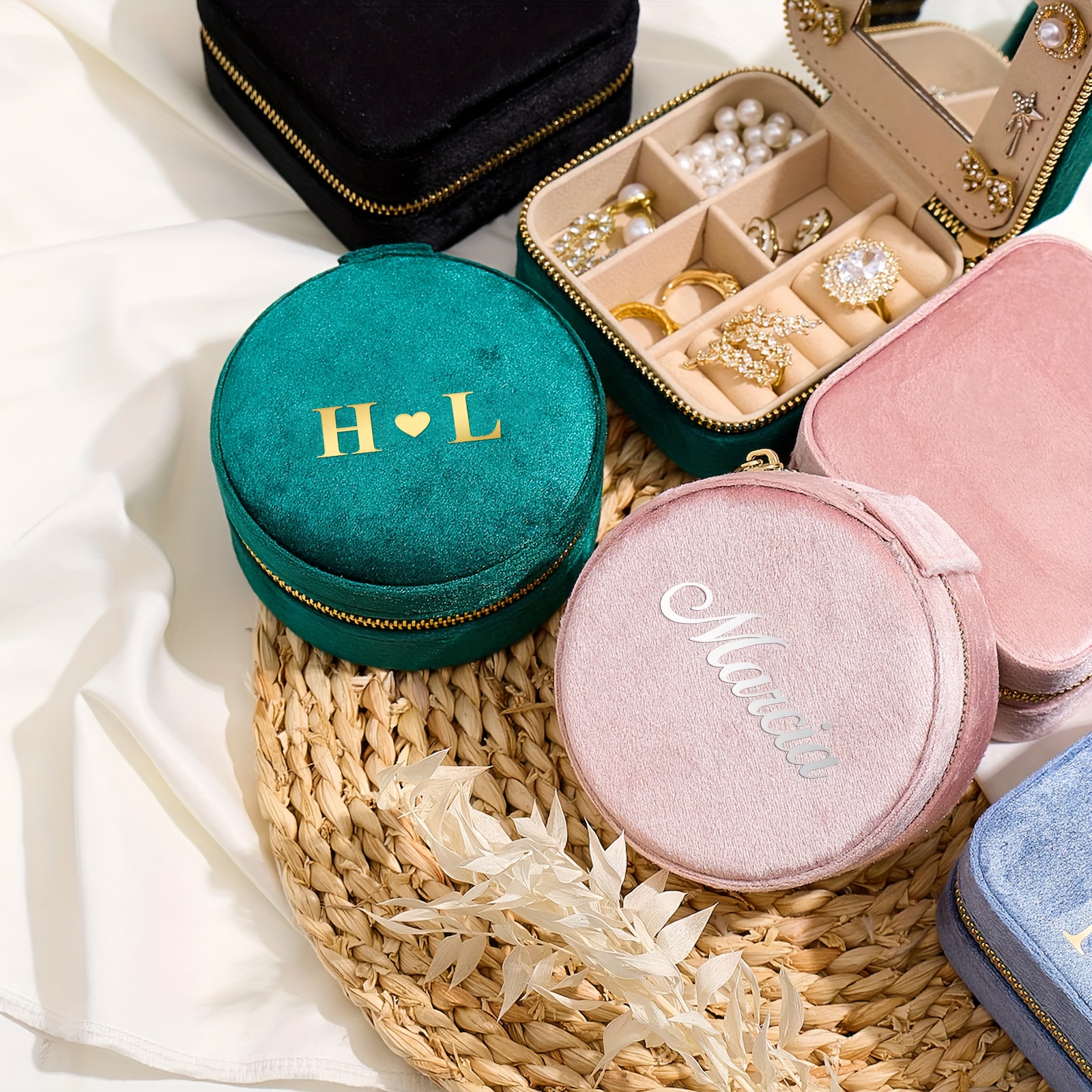 Personalized Velvet Travel Jewelry Box, Elegant Storage
